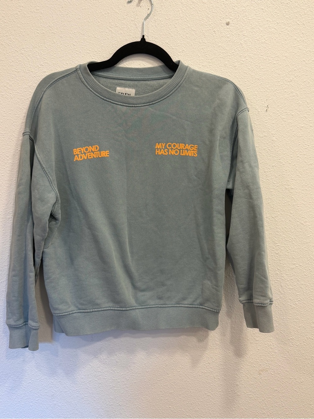 Zara Light Mint Pullover Sweatshirt with Yellow Print